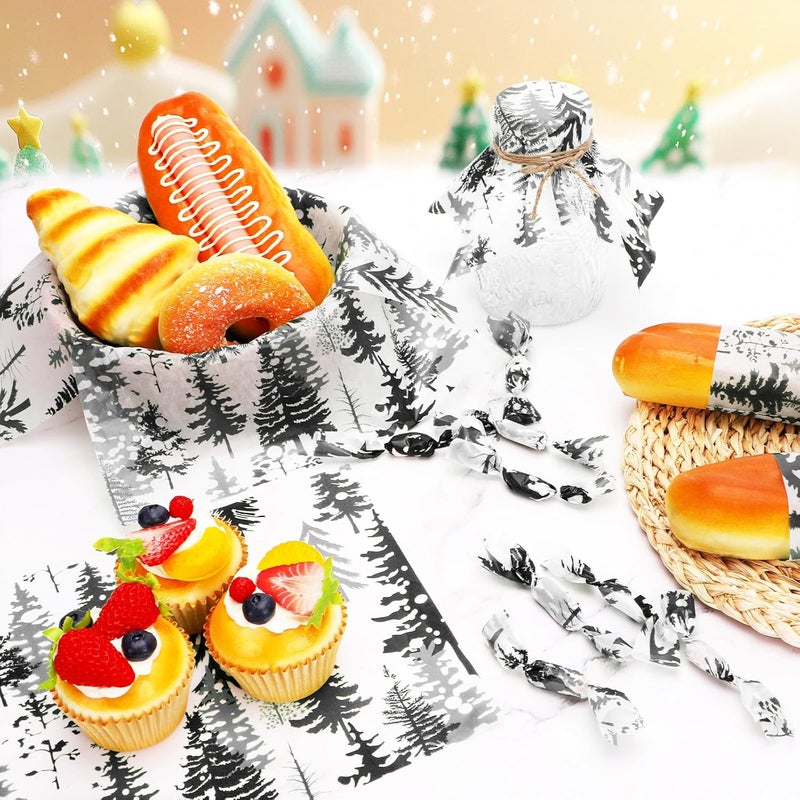 Welpurch 150Pcs Christmas Tree Deli Paper, 9.8 x 8.3'' Forest Grease Proof Food Deli Sheets, Resistant Sandwich Wrap Liners Greaseproof Food Wax Paper for Xmas Winter Party Supplies (Black) - Image 3